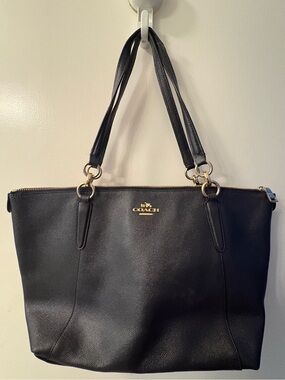 Coach Black Leather Tote with Gold Logo & Hardware